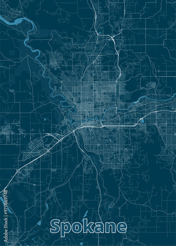 Spokane, Washington, USA artistic blueprint map poster