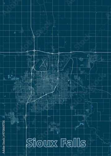 Sioux Falls, South Dakota, USA artistic blueprint map poster