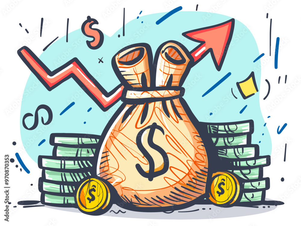 Investment Growth: Visualizing Financial Returns Through a Rising Money Bag Icon Investment Growth: Visualizing Financial Returns Through a Rising Money Bag Icon