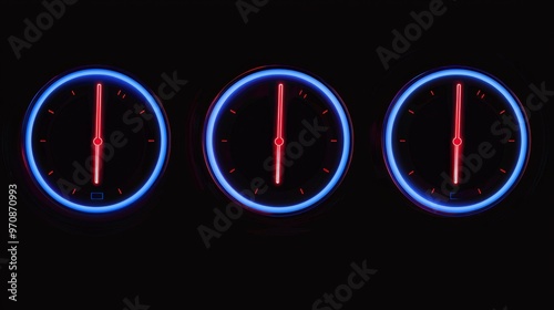 Designs for Smartwatch Faces and Bezels in Mechanical Clock Style. Digital Watch HUD Dial with Minute, Hour, Second Marks. Analog Timer or Stopwatch. Blank Measuring Circle Scale Modern Illustration. photo