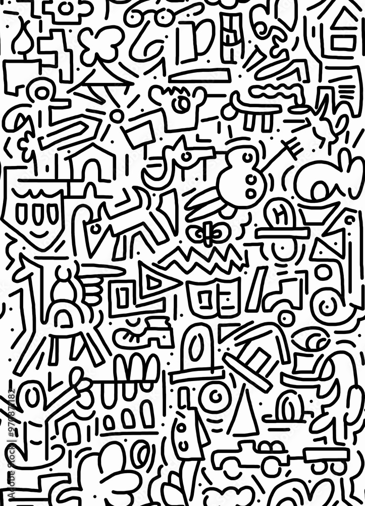 Black and white abstract hand-drawn doodles .Seamless pattern. Black and white abstract hand-drawn doodles .Seamless pattern.