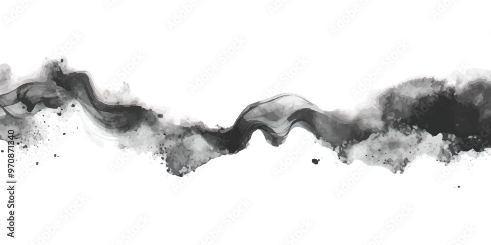 Abstract black ink splashes and waves on white background. Abstract black ink splashes and waves on white background.