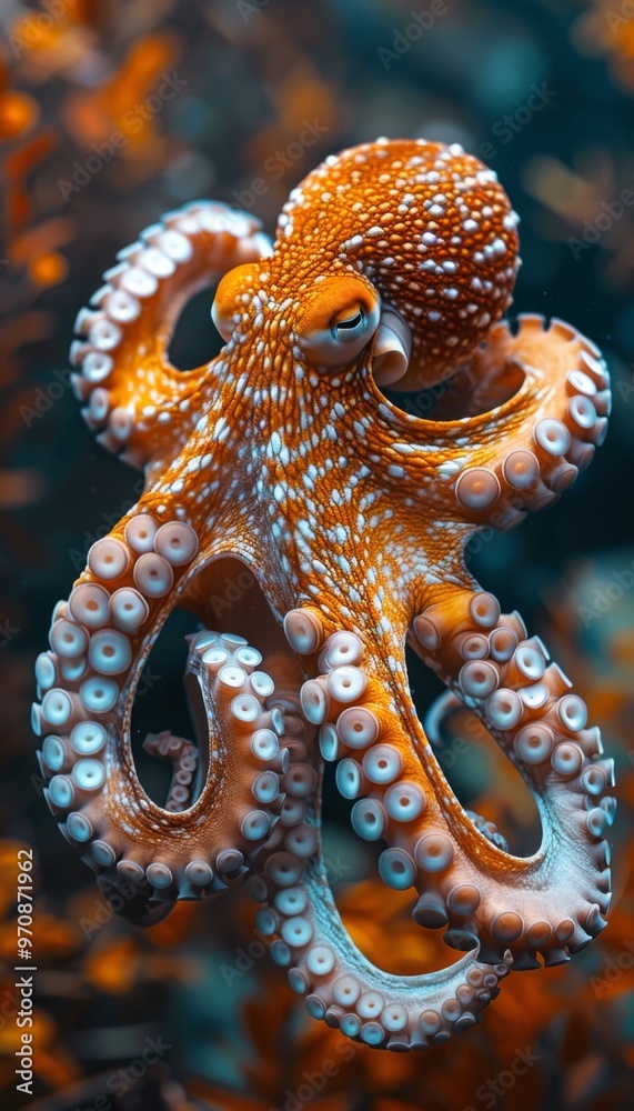 Obraz premium Ultra-sharp photo of an octopus gracefully navigating the ocean depths, inviting you to immerse yourself in the wonders of marine life.