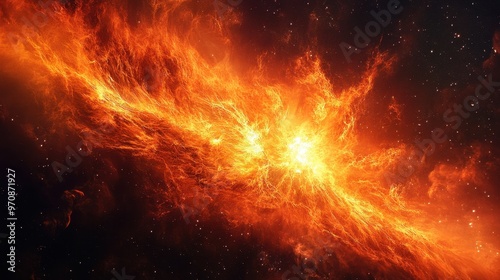 Vibrant cosmic scene showcasing fiery orange bursts amidst the dark vastness of space, representing the beauty of the universe.