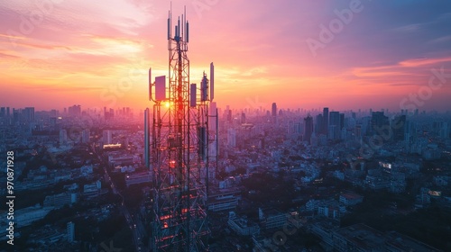 Telecommunication Tower Against the Sunset