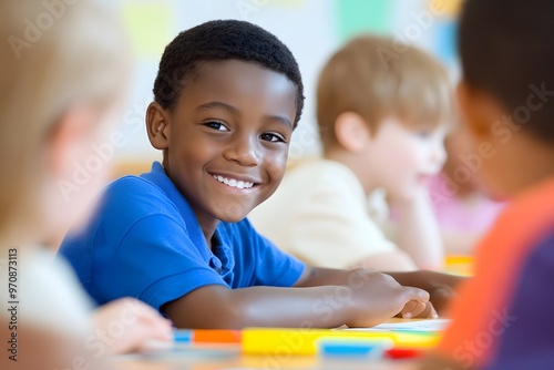 African American boy smiling during school activities