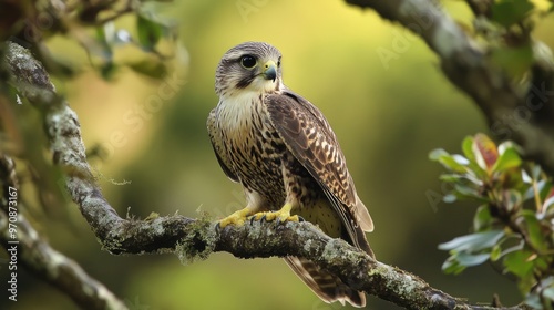 A Perched New Zealand Falcon in the Forest photo