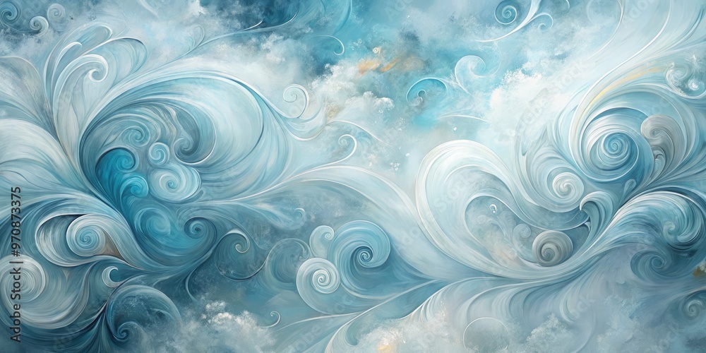 Softly swirling brushstrokes in soothing blues and misty greys create a dreamy atmosphere of gentle repose, conjuring a Softly swirling brushstrokes in soothing blues and misty greys create a dreamy atmosphere of gentle repose, conjuring a