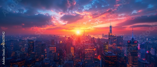 Ultra-sharp photo of a bustling city skyline at night, with towering skyscrapers and twinkling lights, capturing the vibrant energy and life of the metropolis.