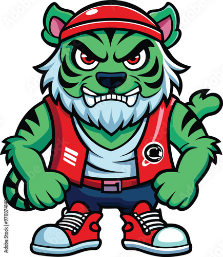 Comic-Style Pirate Tiger with Bandana and Sneakers. Generated With AI