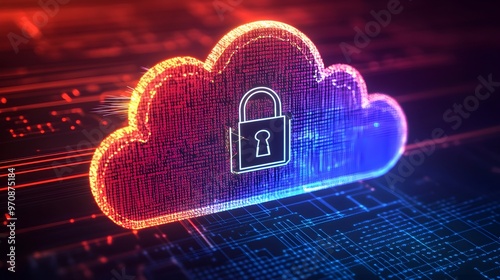 Wallpaper Mural Cloud Security Concept with Lock Icon and Digital Data Torontodigital.ca