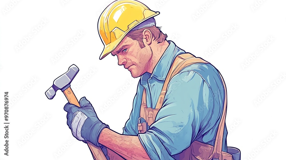 Labor Day poster, worker with wrench and hammer, mechanical and construction theme, bold and detailed illustration, isolated on white background Labor Day poster, worker with wrench and hammer, mechanical and construction theme, bold and detailed illustration, isolated on white background