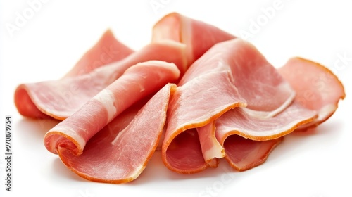 Ham slices isolated on white background