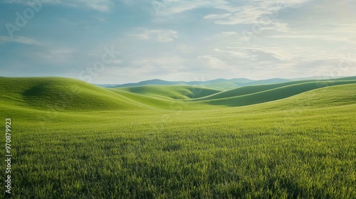 Vast empty grassland with rolling hills depicting peace
