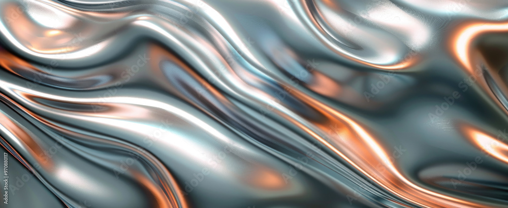 Liquid glass texture background, shiny iridescent waves of foil or ...
