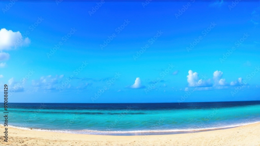 Obraz premium tropical beach panorama, seascape with a wide horizon, showcasing the beautiful expanse of the sky meeting the sea