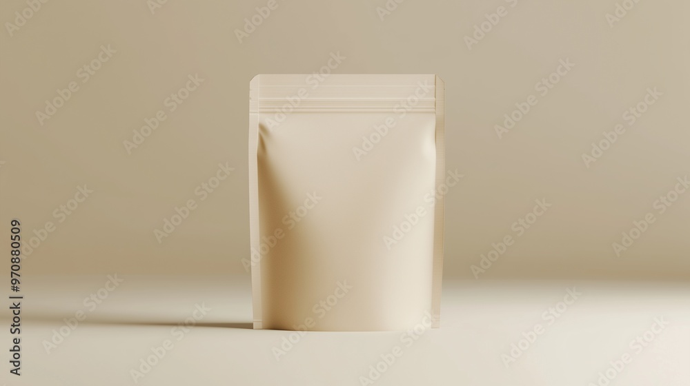 Mockup zipper pouch brown carton standing product packaging on creame background Mockup zipper pouch brown carton standing product packaging on creame background