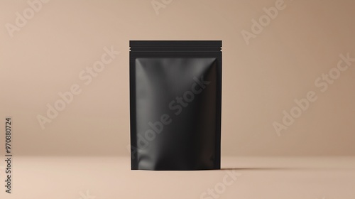 Mockup zipper pouch black carton standing product packaging on soft background