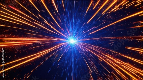 Colorful glow Light flare sparks texture. red orange rays on dark blue abstract overlay