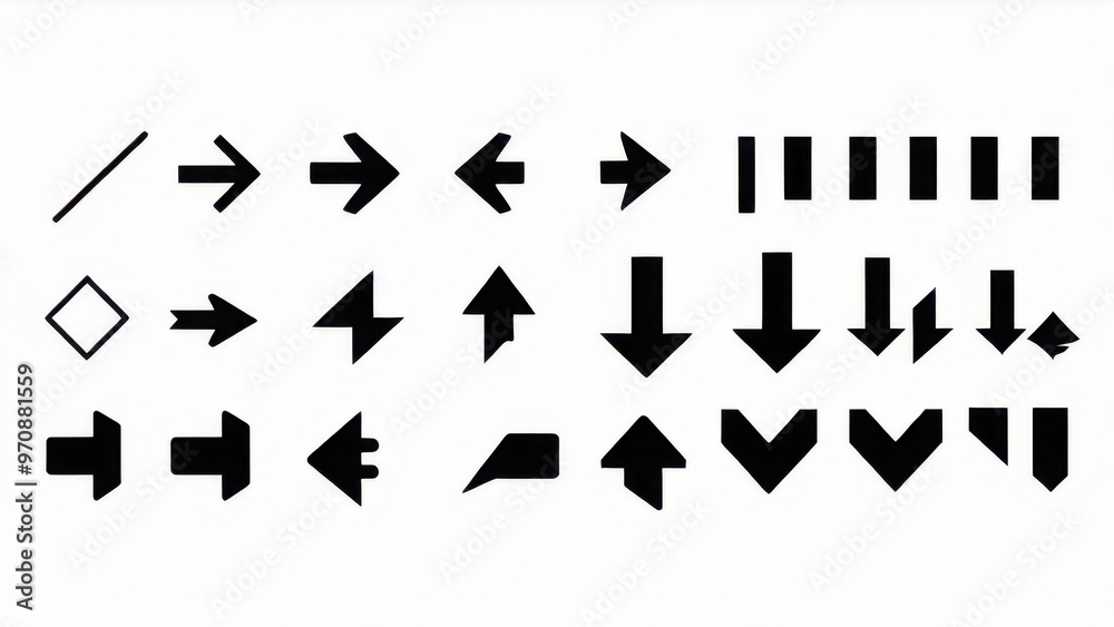 Arrow icon set. Arrow. Cursor. Collection different arrow signs. Black arrows icons. Different cursor arrow direction symbols in flat style