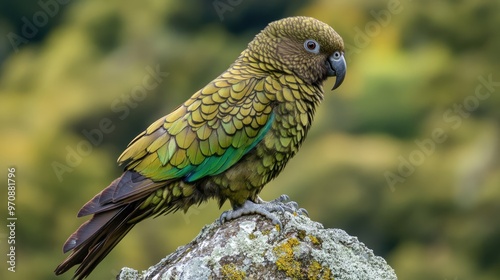 Close-Up of a Kea Parrot Perched on a Rock photo