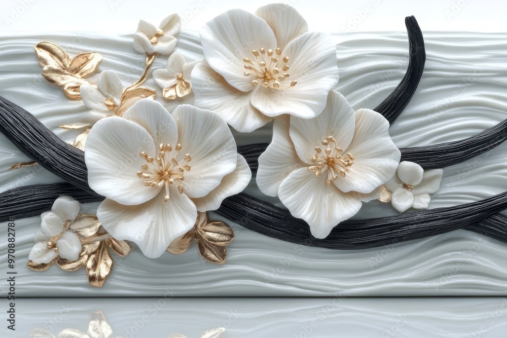 Pods of vanilla and a flower of orchid isolated on a white background Pods of vanilla and a flower of orchid isolated on a white background