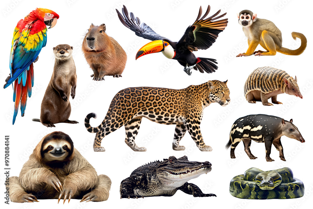 Fototapeta premium PNG Amazon animal element set, transparent background