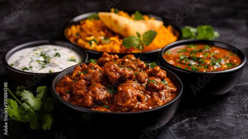 Various Indian Dishes Dark Backdrop. Generati