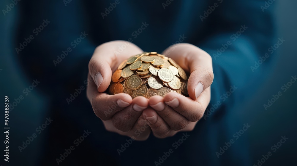 Digital hands holding a globe made of spinning gold coins, each segment symbolizing a different investment opportunity, global capital, investment growth Digital hands holding a globe made of spinning gold coins, each segment symbolizing a different investment opportunity, global capital, investment growth