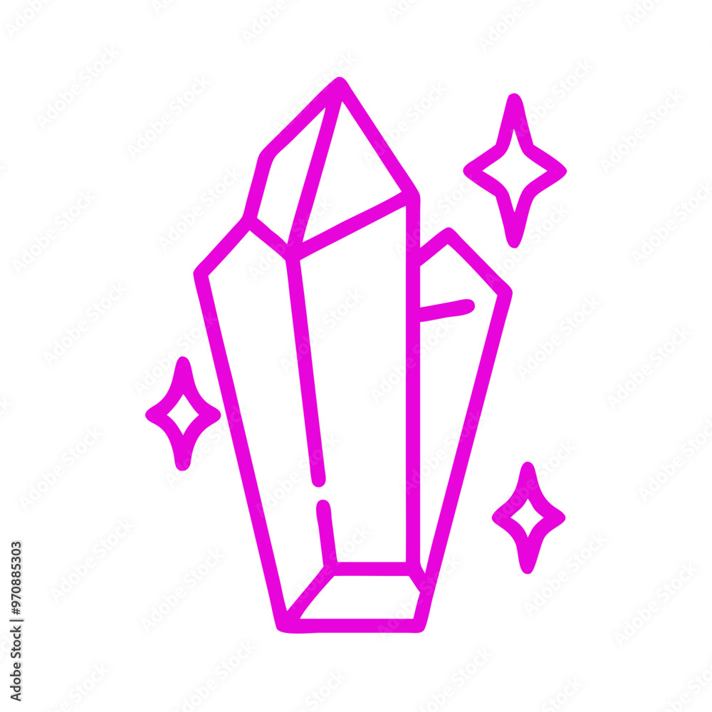Magic floating crystal icon with sparkles in bright pink color
Magic floating crystal icon with sparkles in bright pink color