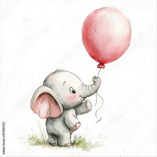 A baby elephant holding a b...