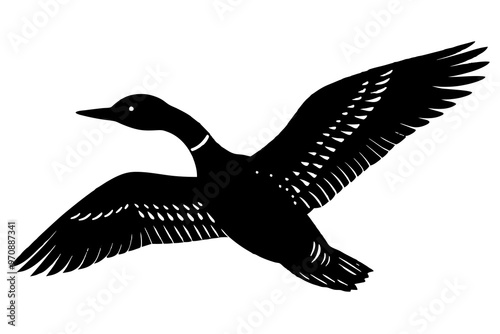  Flying Loon black silhouette vector art illustration