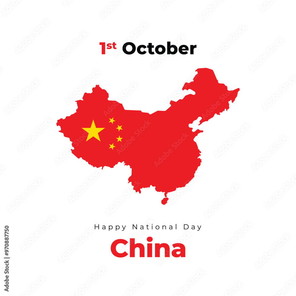 China happy national day greeting card, banner, vector illustration. Chinese holiday 1st of October design element with stars map as a symbol of independence China happy national day greeting card, banner, vector illustration. Chinese holiday 1st of October design element with stars map as a symbol of independence