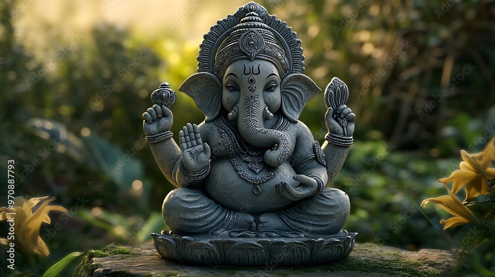 Ganesha Statue in a Lush Garden Setting Ganesha Statue in a Lush Garden Setting
