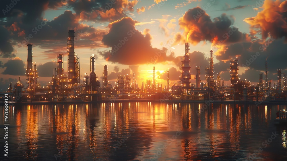 Oil Refinery Factory Overall View of Oil and Gas Installation