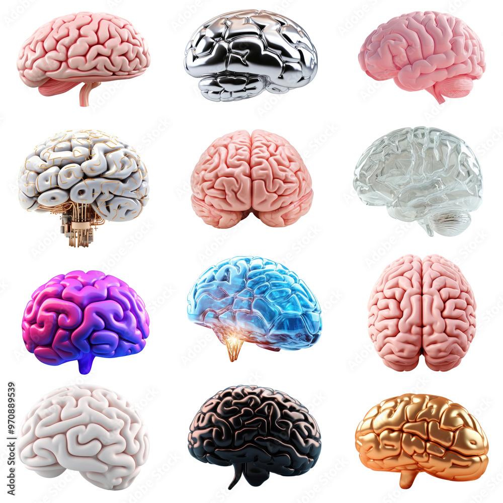 Obraz premium PNG 3d human brain element set, transparent background