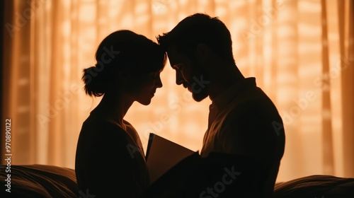 Peaceful Morning with Couple Sharing Intimate Cozy Moment Reading Book Together Snuggled in Bed