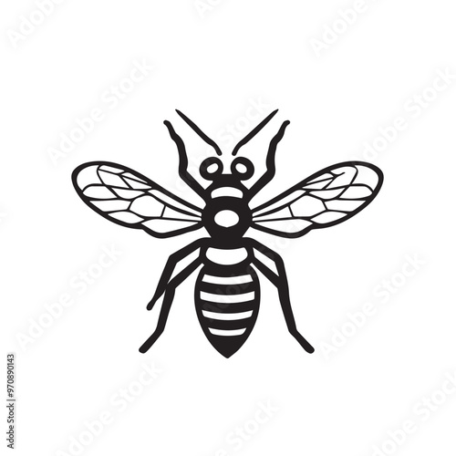 Wasp in cartoon, doodle style . Image for t-shirt, web, mobile apps and ui. Isolated 2d vector illustration in logo, icon, sketch style, Eps 10, black and white. AI Generative