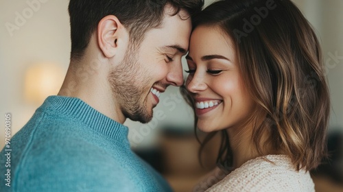 Couple Joyfully Dancing in the Living Room Lost in the Moment of Romantic Intimacy and of Their Love and Connection