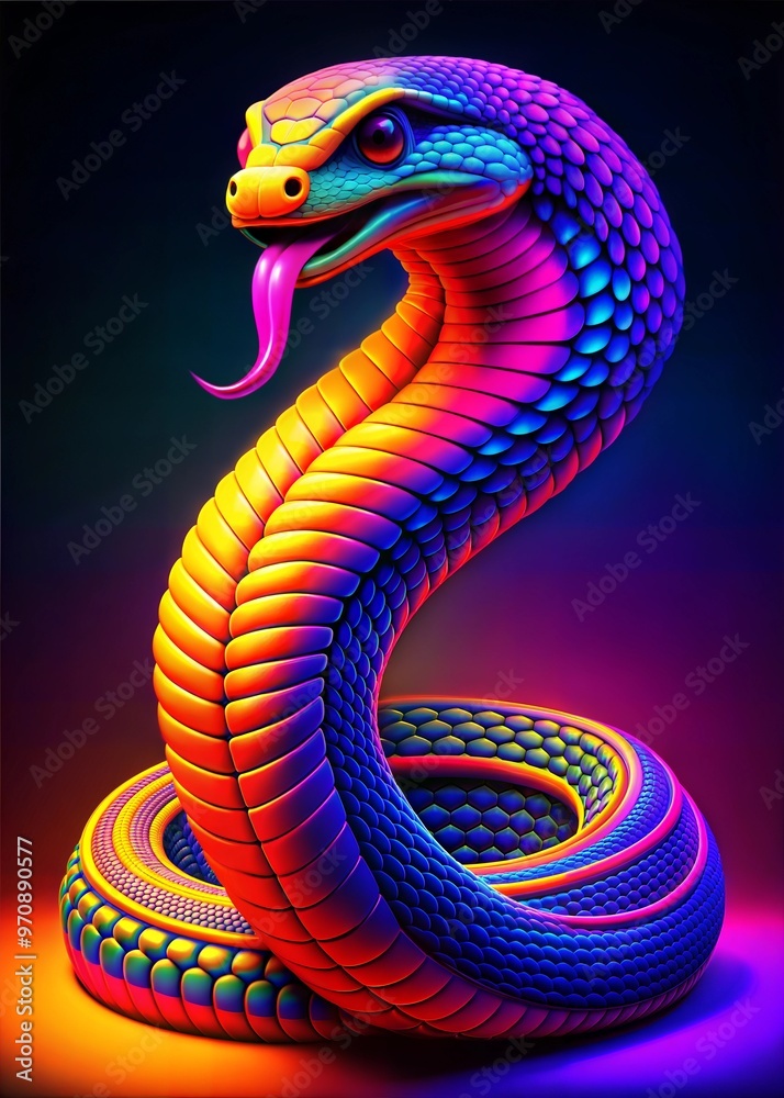 Fototapeta premium Colorful snake illustration with vibrant colors on a dark background 