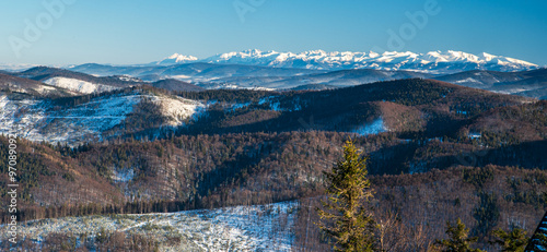 Tatra mountains from Velka Raca hill in winter Kysucke Beskydy mountains photo