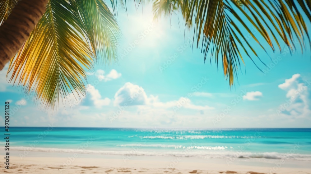 Fototapeta premium Summer Resort Beach Sea Relax Travel Vacation Palm Tropic Copy Space Banner Background Hotel