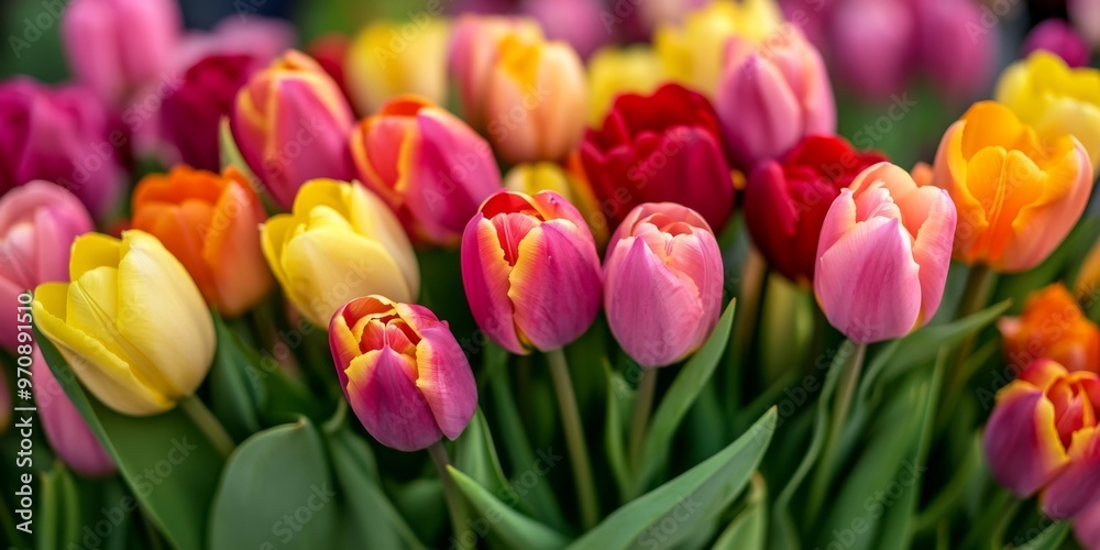 Red, pink and yellow tulips in spring Red, pink and yellow tulips in spring