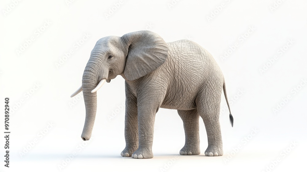 Obraz premium Elephant clipart, element, 3D illustration, realistic, isolated on white background