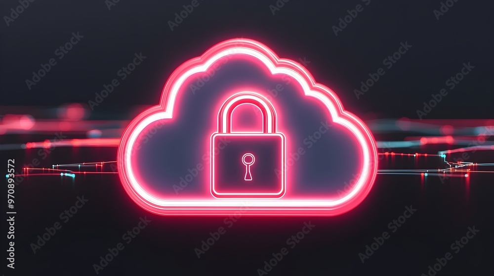 Secure Cloud Data Storage with Neon Lock Icon Secure Cloud Data Storage with Neon Lock Icon
