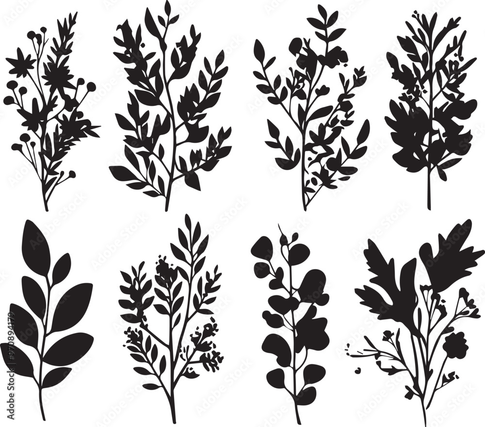 Fototapeta premium Set plants. Hand drawn vector illustration