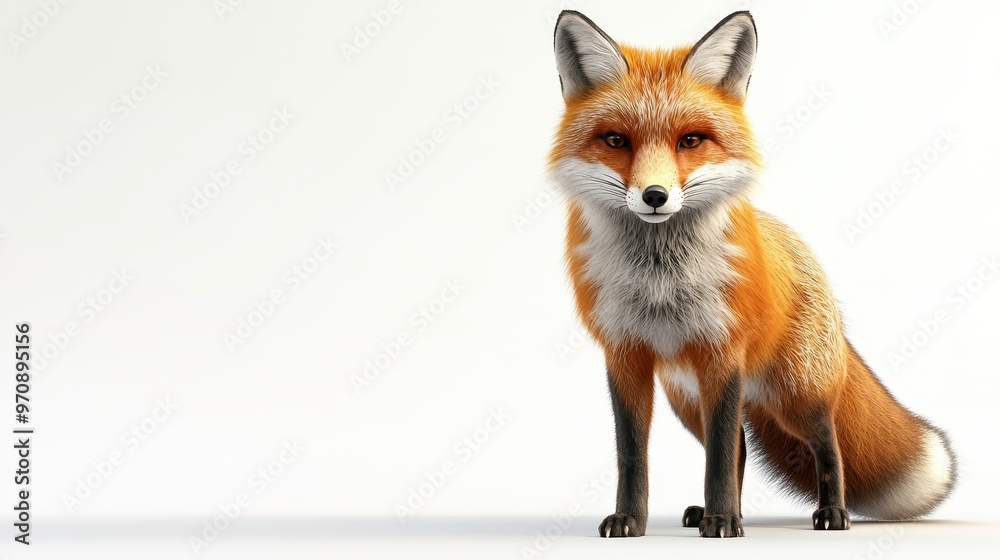 Obraz premium Fox clipart, element, 3D illustration, realistic, isolated on white background