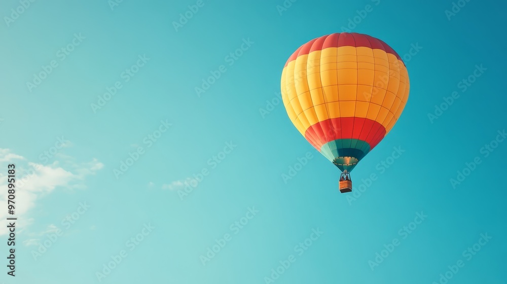 Fototapeta premium Colorful Hot Air Balloon Soaring in Blue Sky