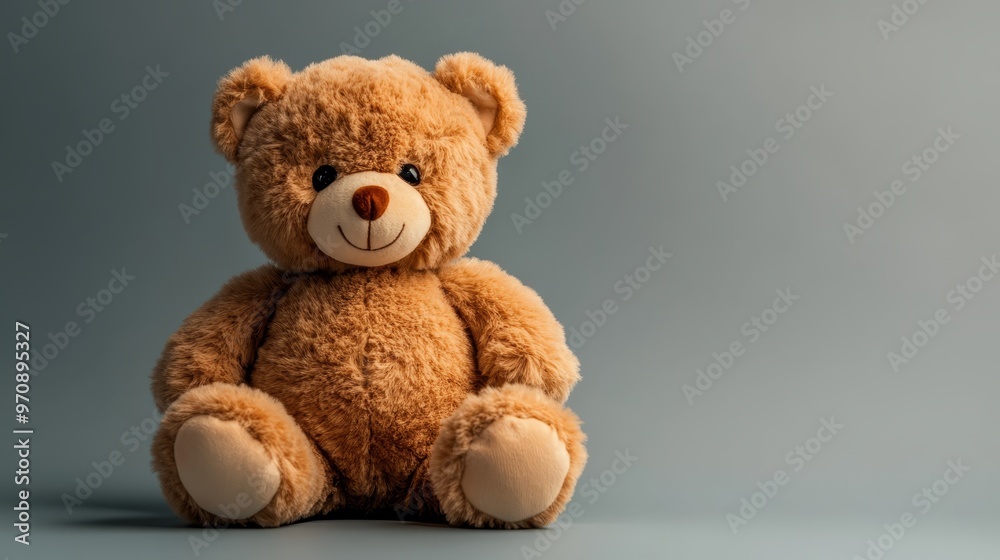 Obraz premium Cute Teddy Bear Sitting on Grey Background