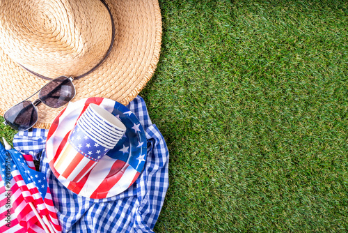 Fototapeta Naklejka Na Ścianę i Meble -  July 4, Independence Day traditional American picnic background